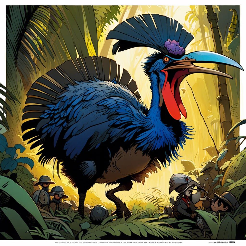 Epic Jungle Battleground featuring a Fierce Cassowary in Hyp...