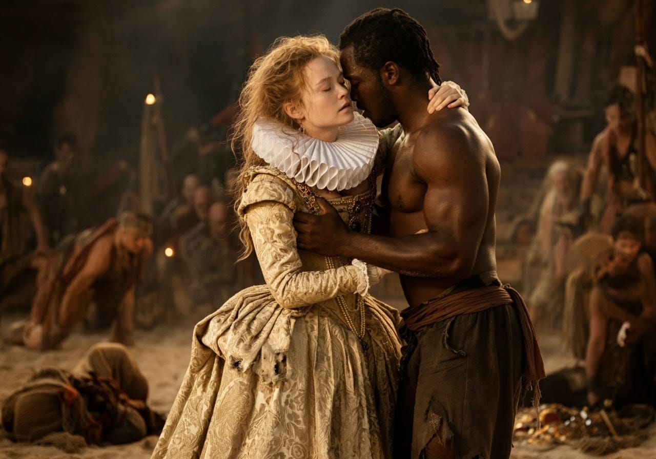 Queen Anna and the Pirate: A Dramatic Embrace