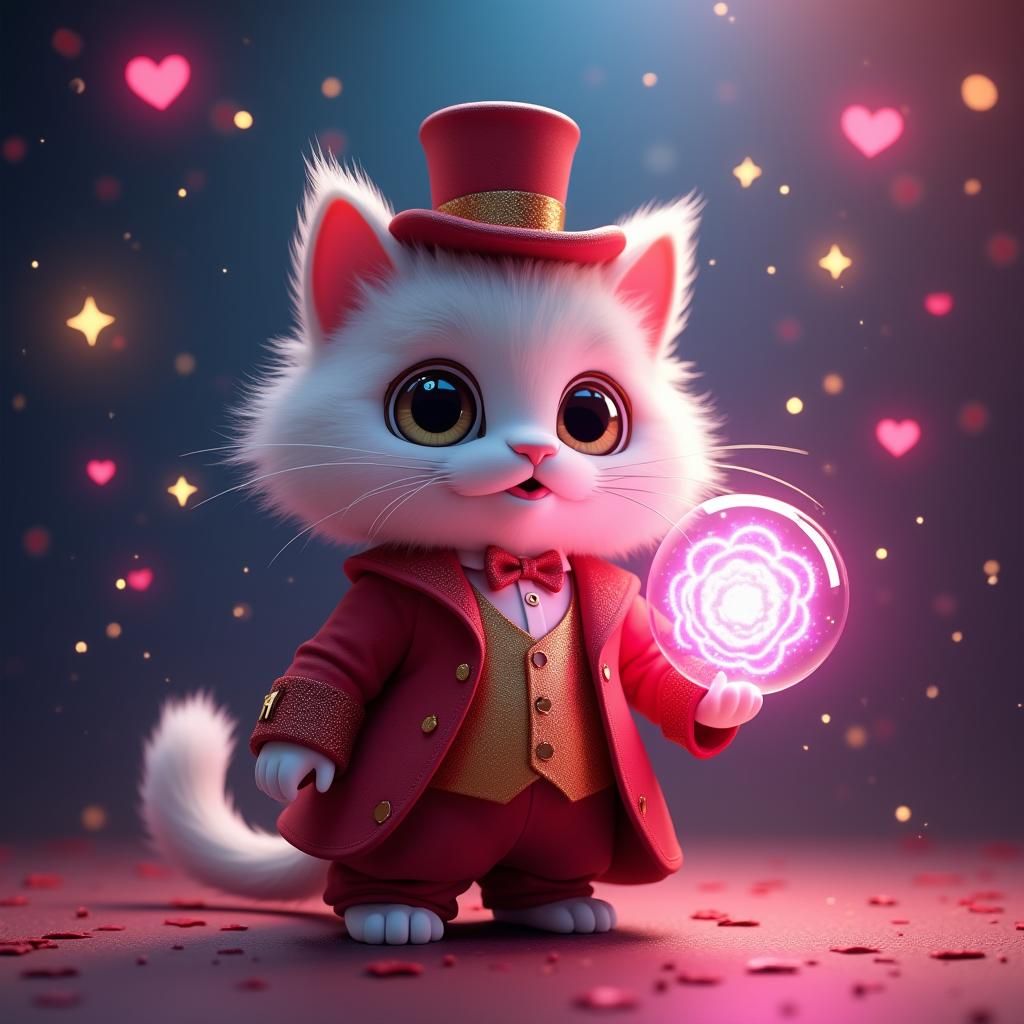 Chibi Cat Magician Performs Whimsical Magic Tricks