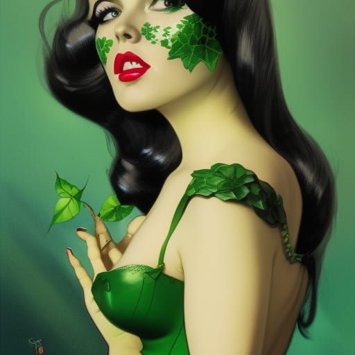 Poison Ivy as 60s Pinup in Art Nouveau Style