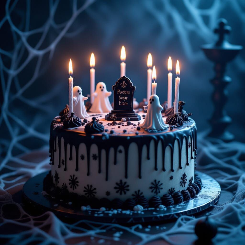 Gothic Horror Haunted Birthday Cake with Eerie Shadows