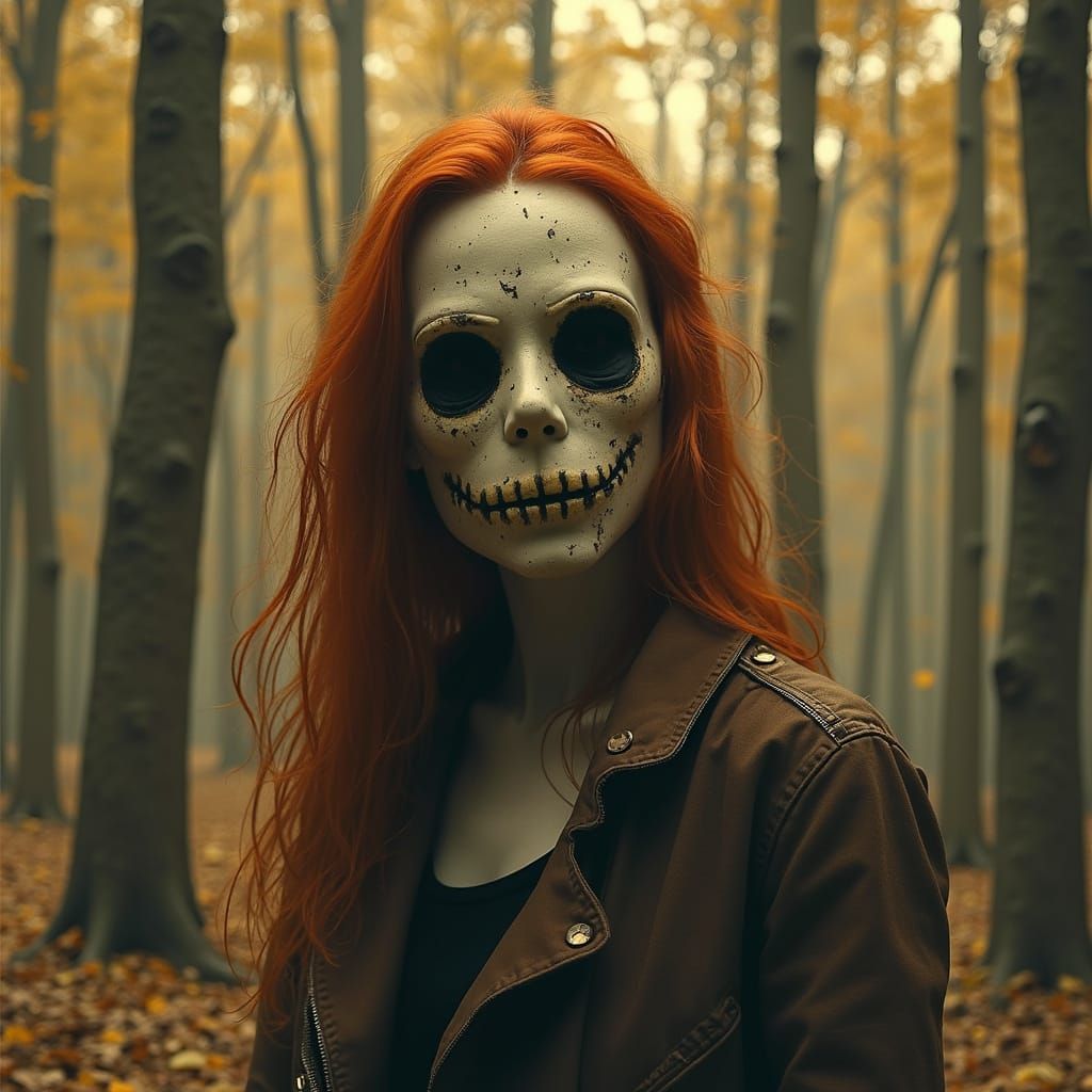 Eerie Masked Woman Portrait in Earthy Tones