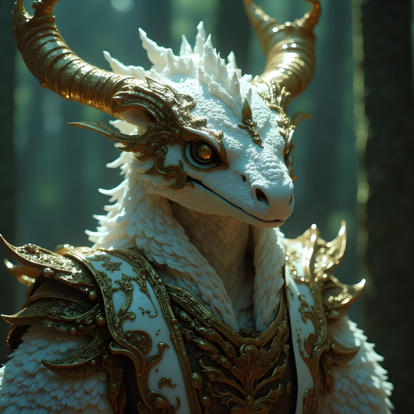 Cyberpunk Dragon Lord Reigns Over Mysterious Forest