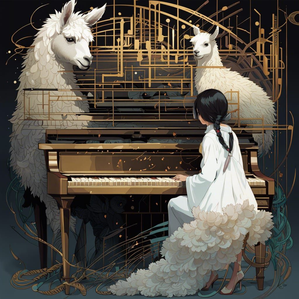 Whimsical Alpaca Pianist in a Vibrant Anime Style