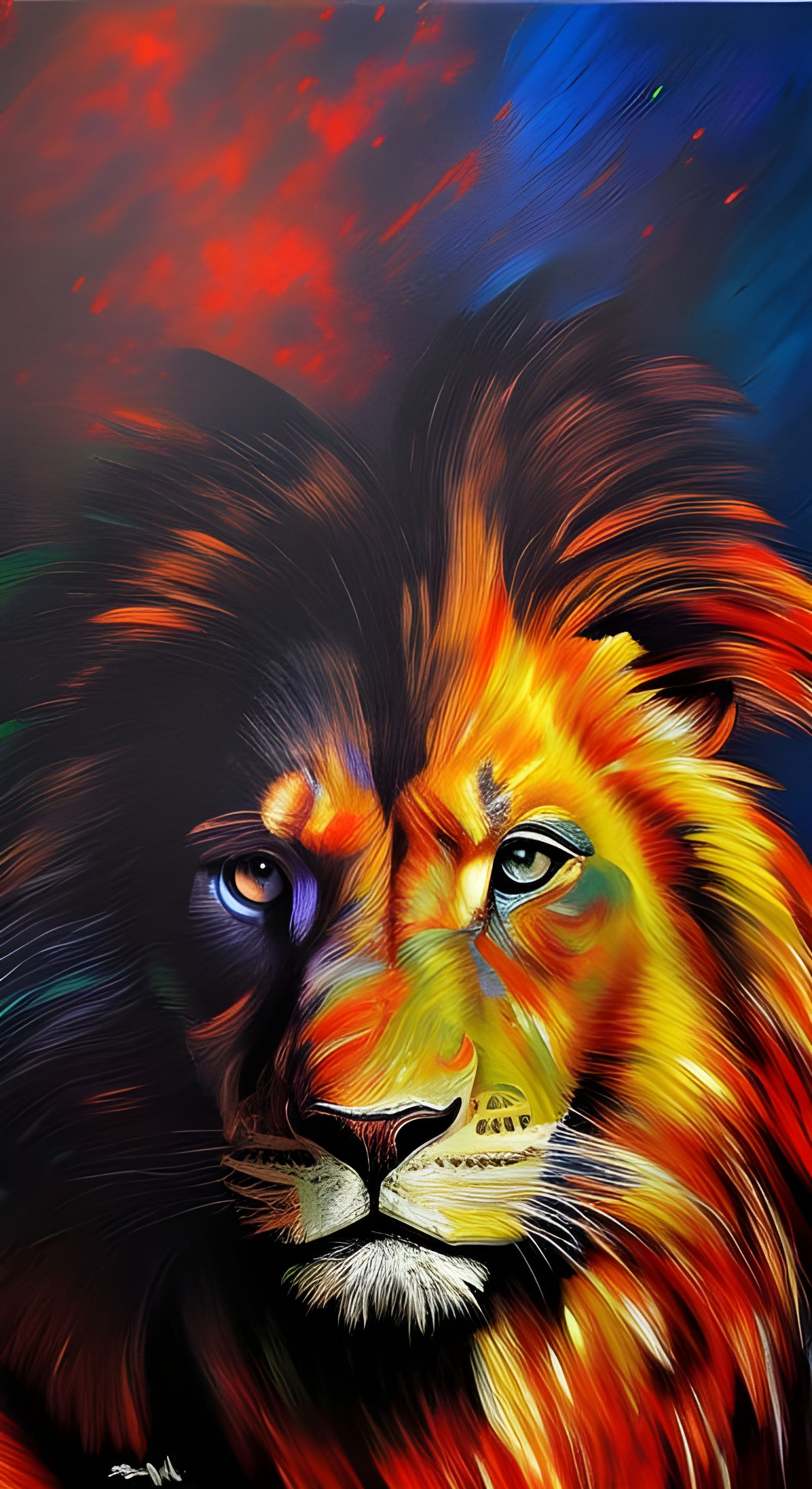 Vibrant Cyberpunk Lion in Charcoal and Color