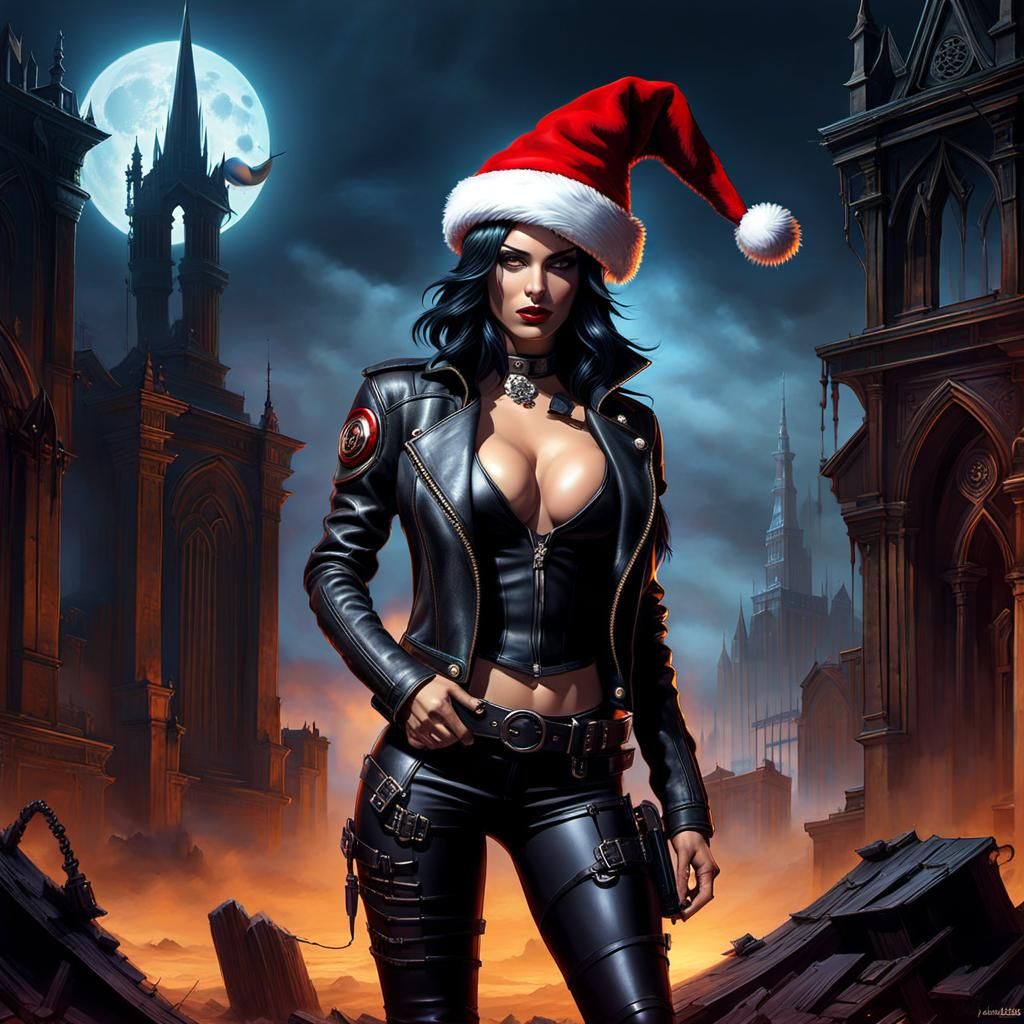 Gothic Cyberpunk Santa Siren in Postapocalyptic Winter