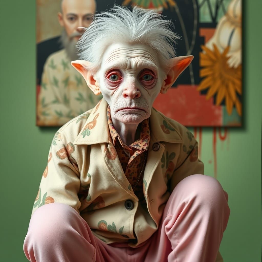 Ethereal Elderly Creature in Pastel Hues