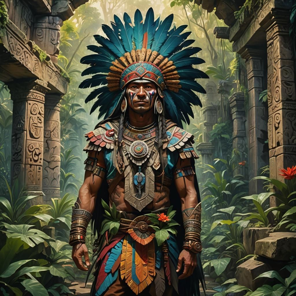 Ancient Aztec Warrior Emerges from Jungle Ruins