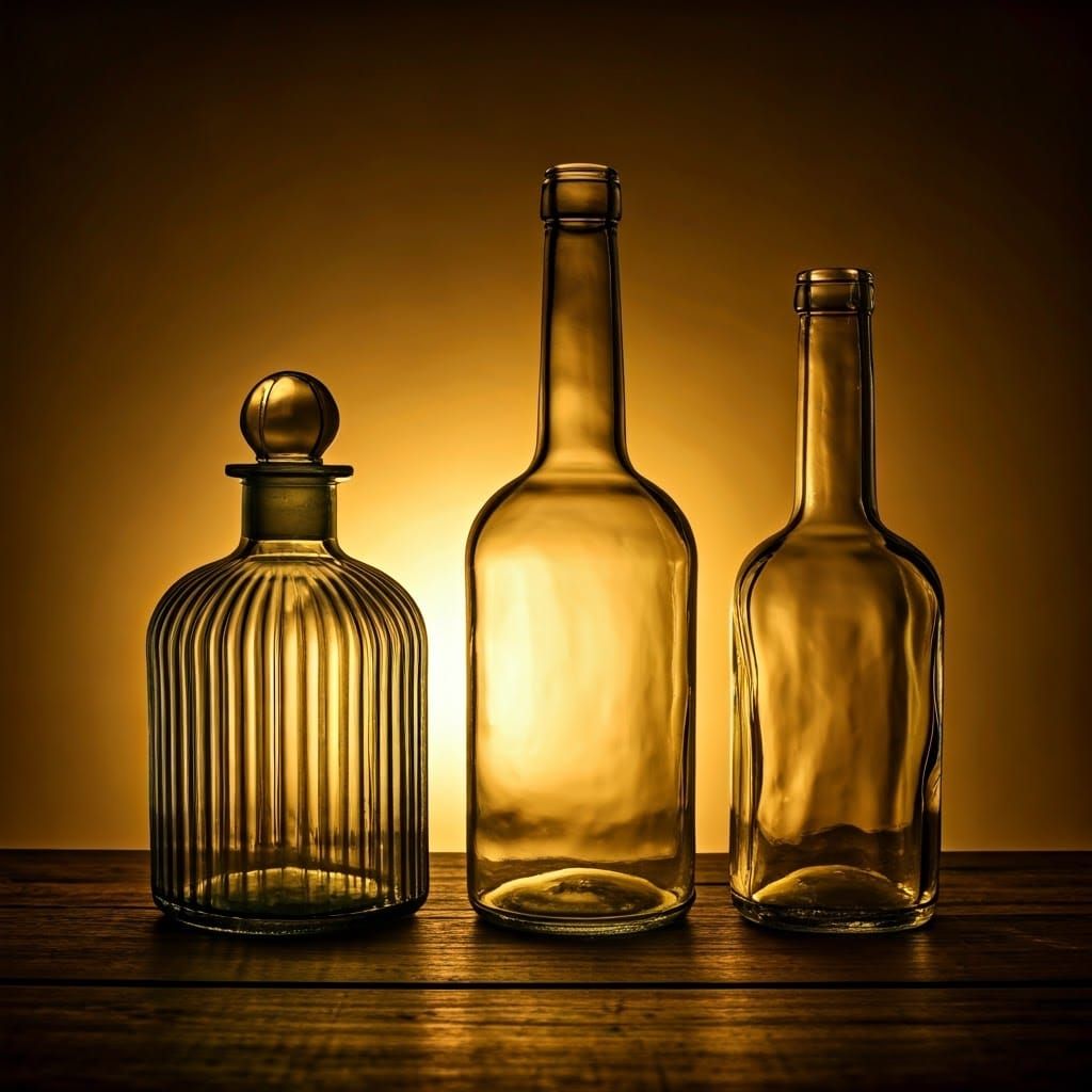 Elegant Glass Bottles on Rustic Wooden Table