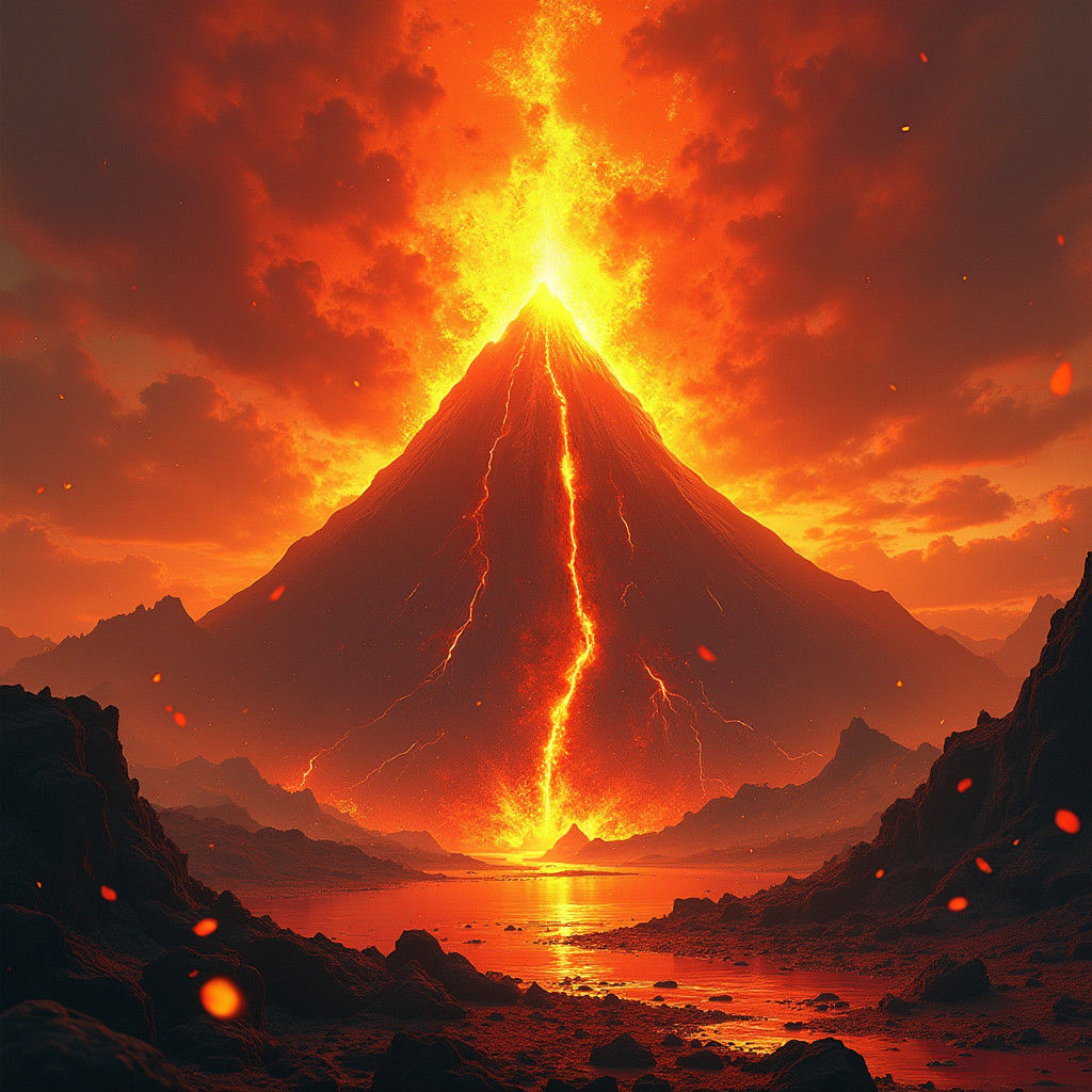 Volcanic World in Fiery Hues of Red, Orange, and Yellow