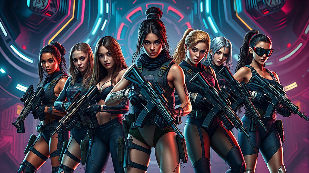 Elite Female Special Forces Squad in Futuristic Dystopian Ba...