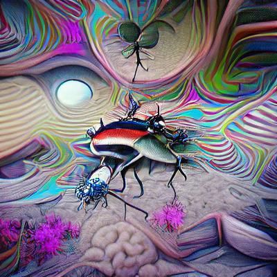 Psychedelic Surrealist Bug Unfolds
