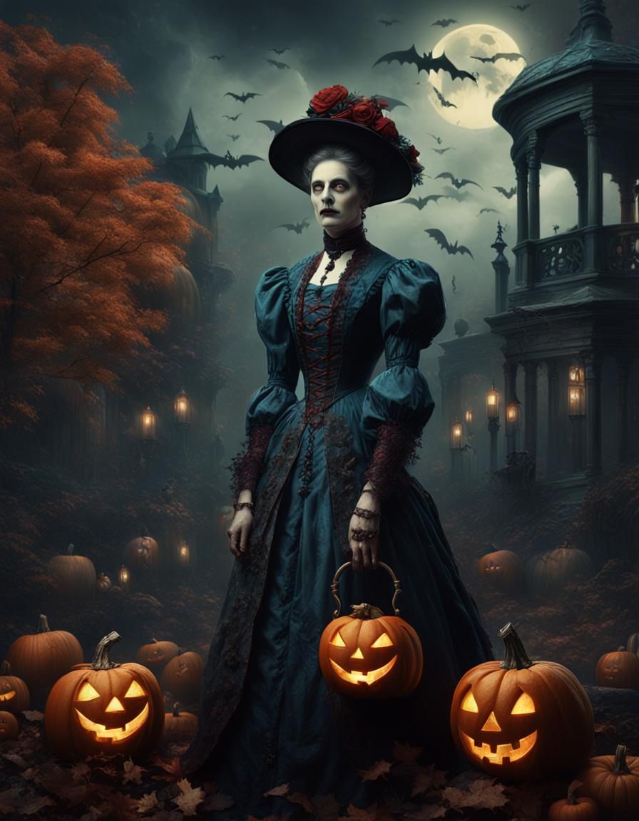 Ethereal Victorian Lady in a Dark, Fantastical Realm