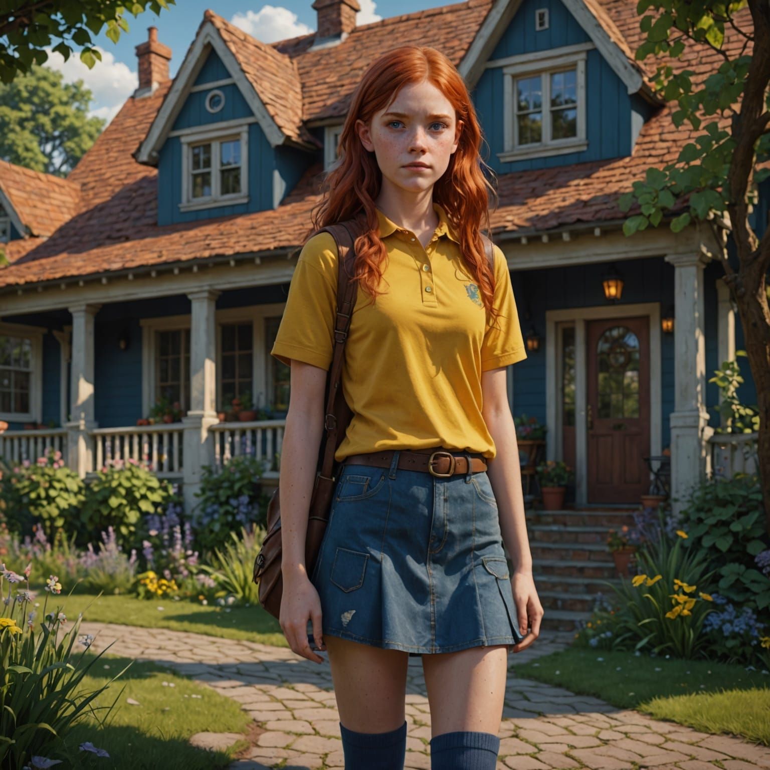 Red-Haired Girl in Yellow Shirt, Detailed Art