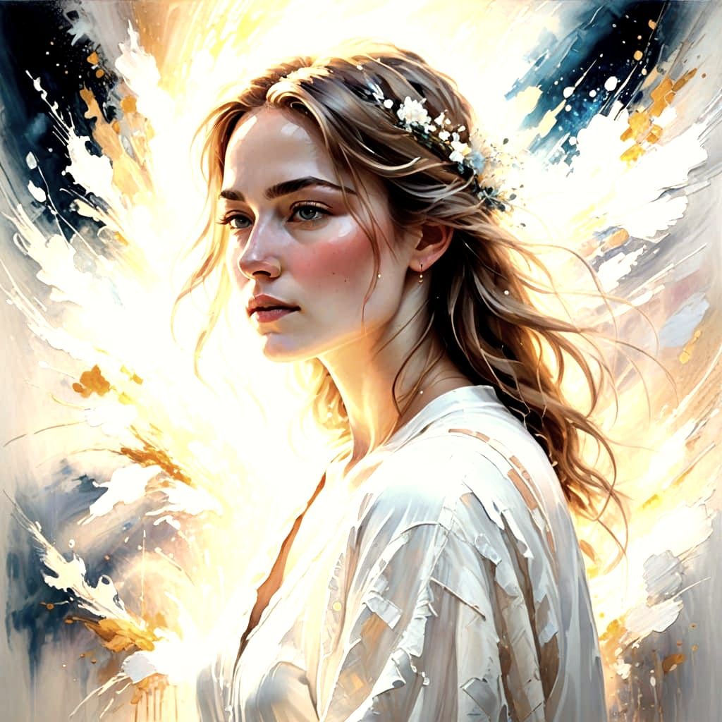 Ethereal Woman in Impressionistic White Portrait