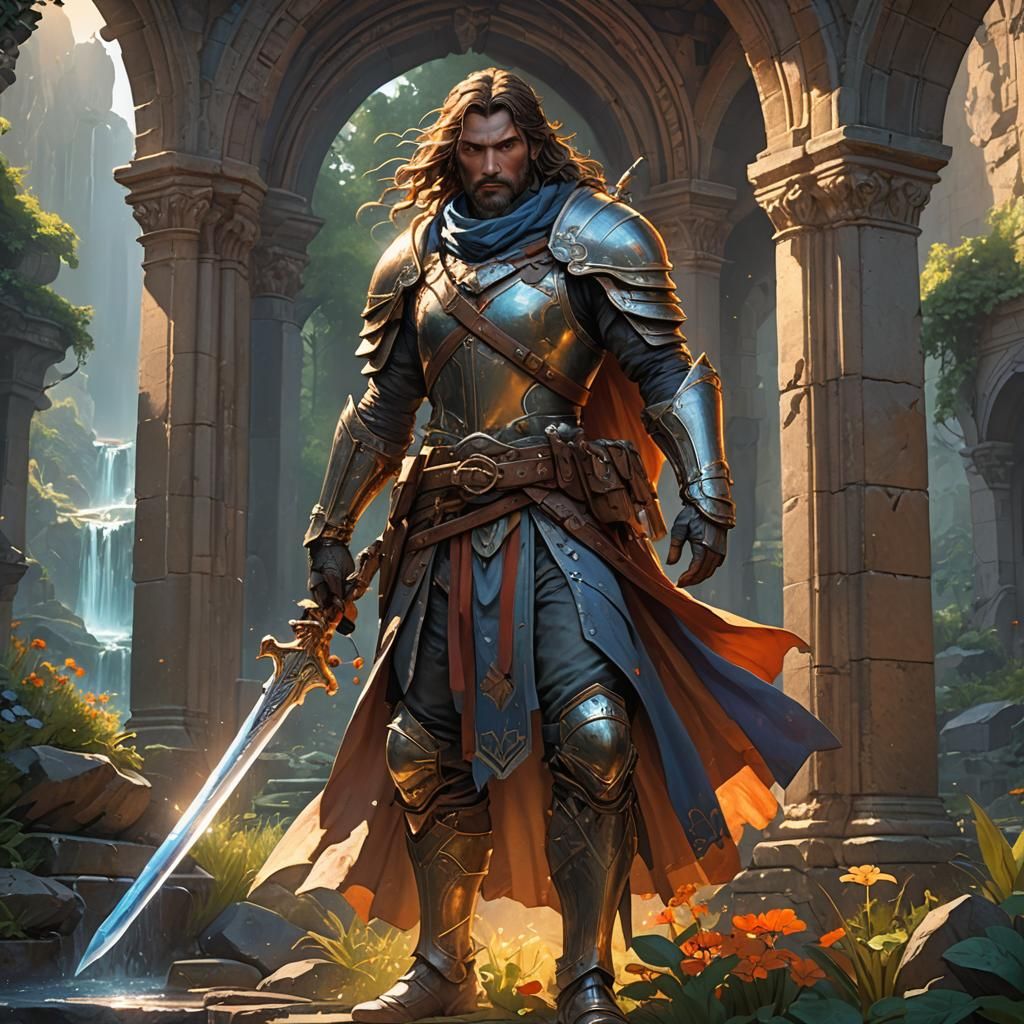 RPG Hero Sword light at dawn watercolors 8k resolution conce...