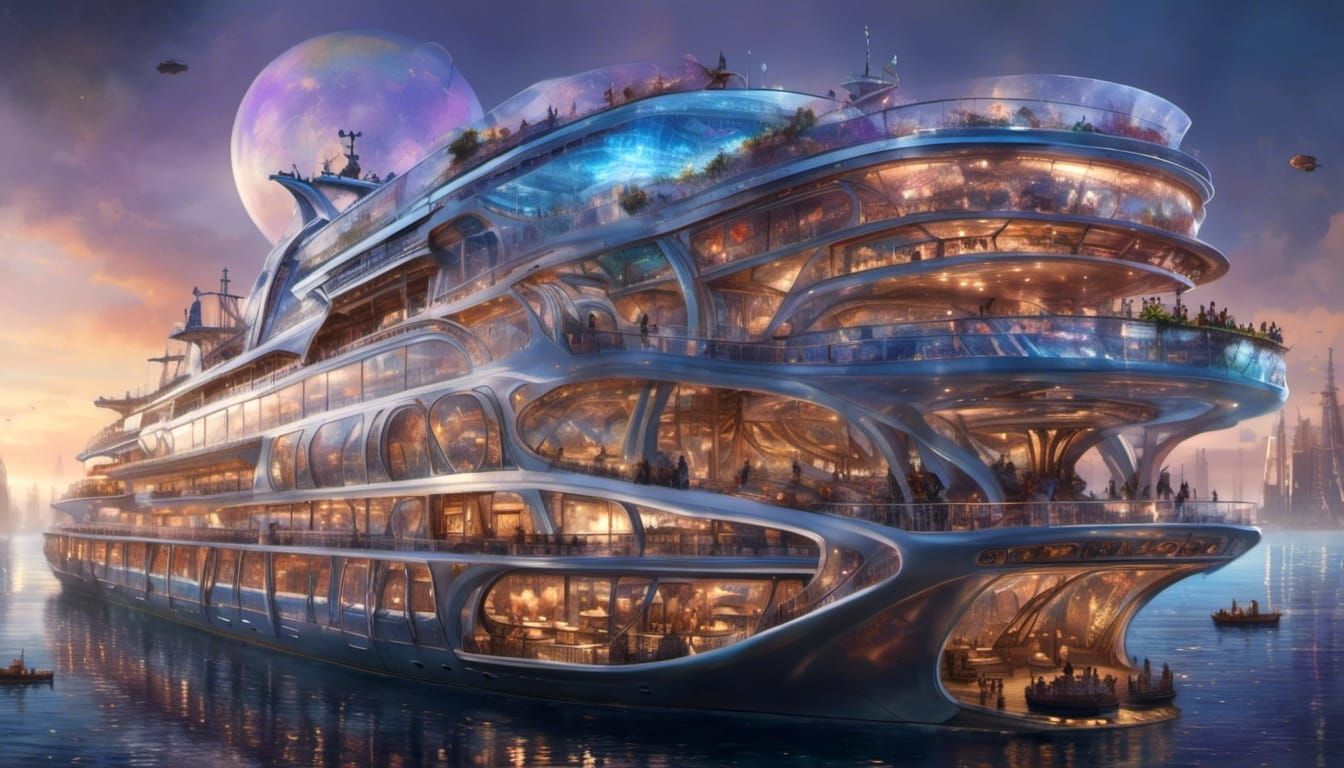 Luxury Cruise Ship with Futuristic Design and Sustainable Fe...