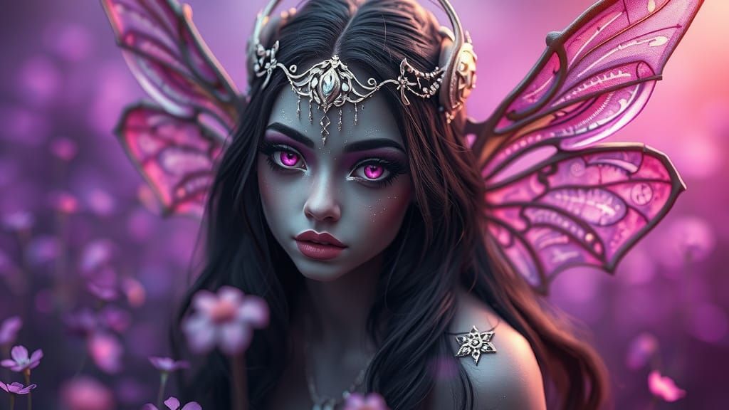 Enchanting Fairy with Purple Eyes in Dreamy Meadow