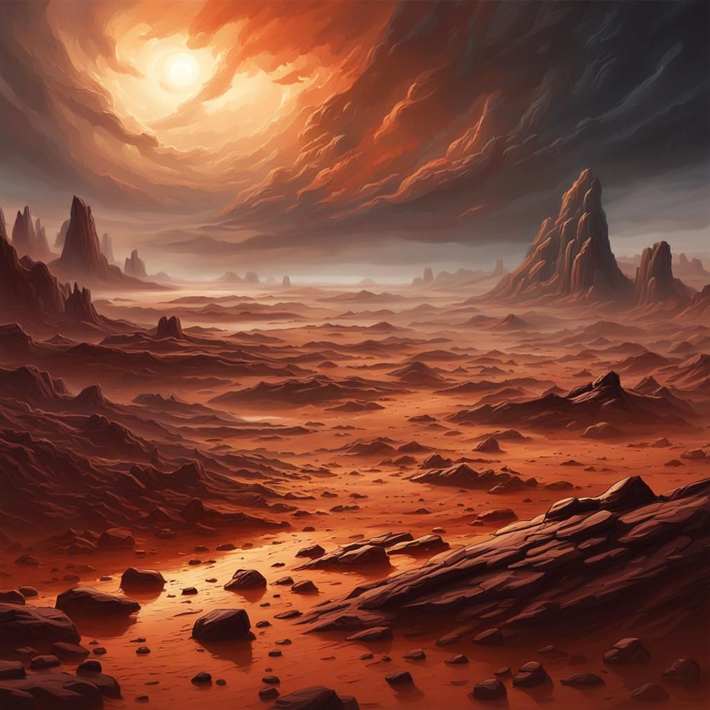 Ethereal Martian Oil Paintings: Where Shadows Dance in Tranq...