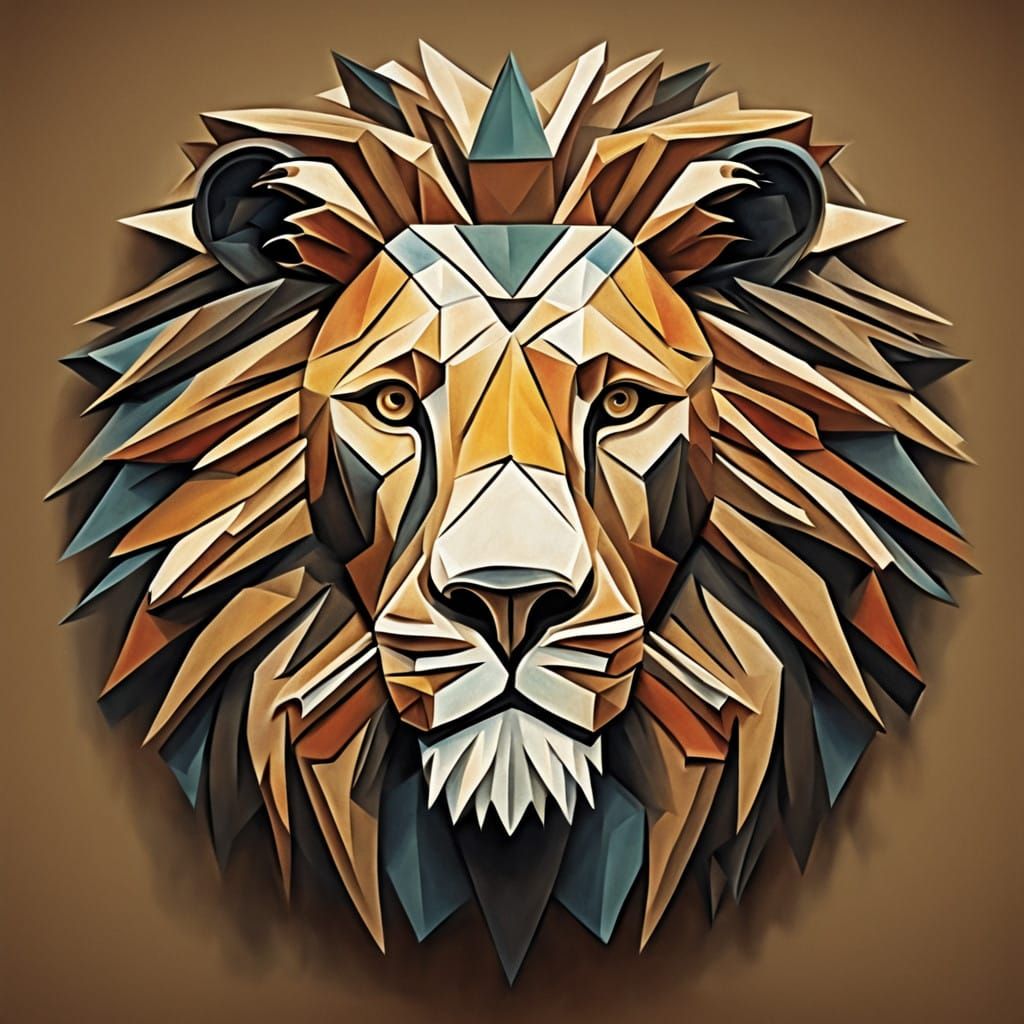 Analytic Cubism Lion in Earth Tones