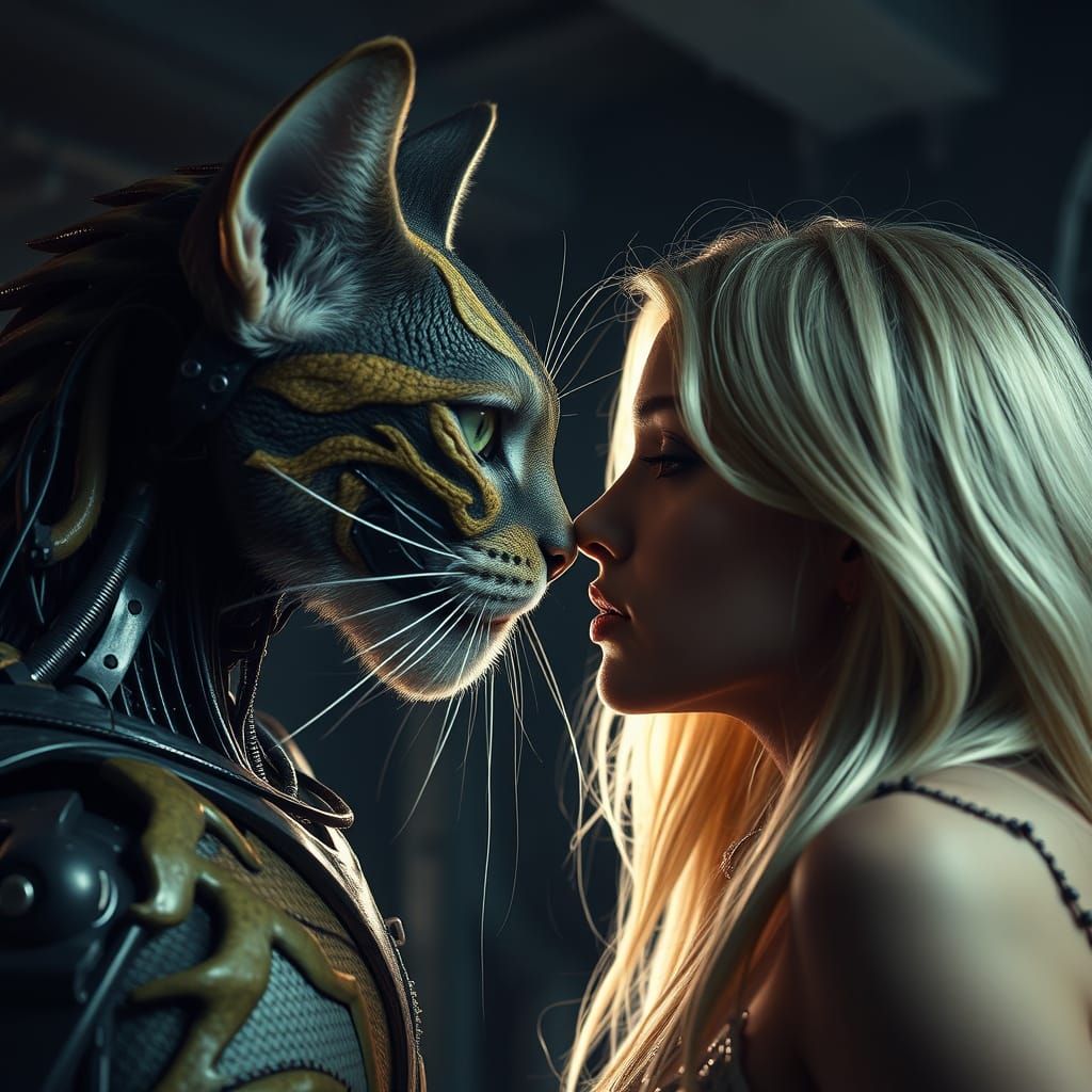 Futuristic Fusion of Flesh and Metal in Intimate Embrace