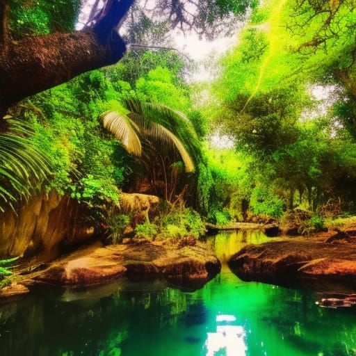 Beautiful oasis River with Beautiful crystal clear water& tropical trees& Nice& sunny& oasis vibes& tropical vibes& Beau...