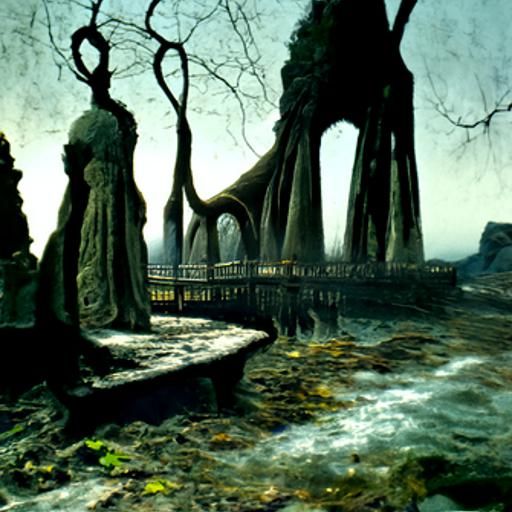 Dreamy Carcosa Nighttime Eerie Scene in Ancient Times