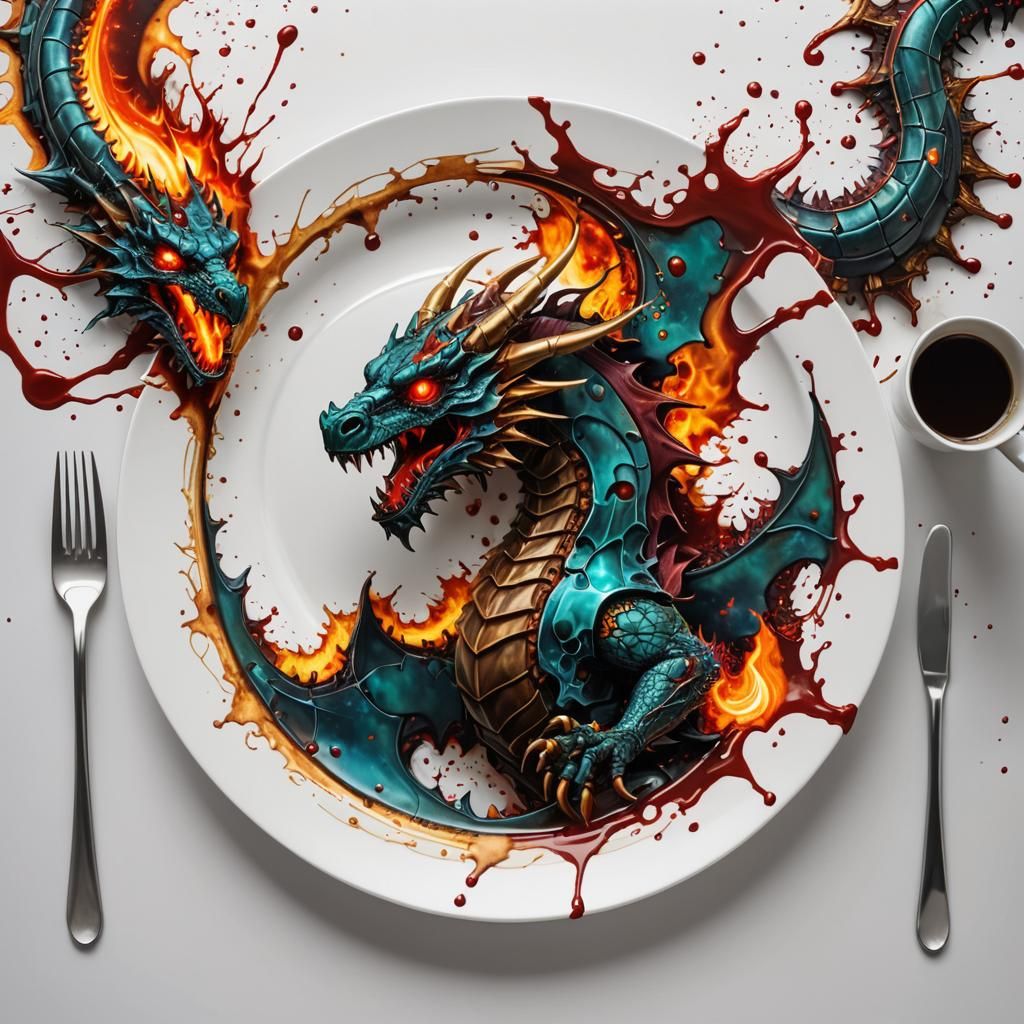 Cyberpunk Fractal Coffee Stains and Dragon Hologram