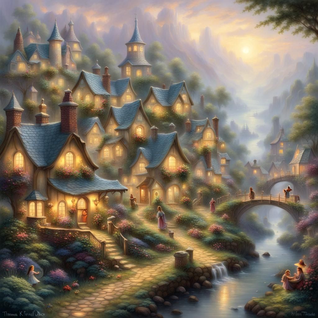 Whimsical Fairy Village in an Ethereal Fantasy Landscape