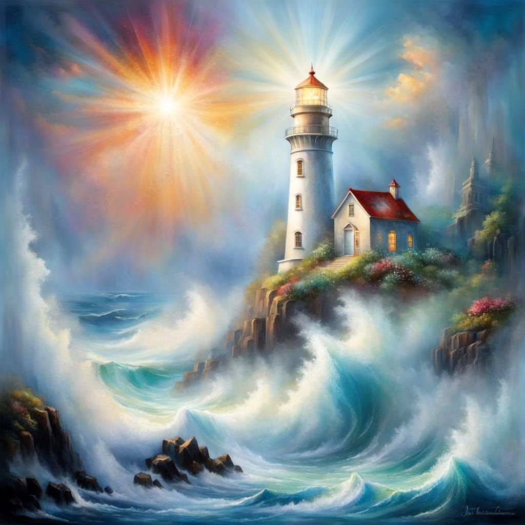 Fantasy Lighthouse in Hyperdetailed, Misty Landscape