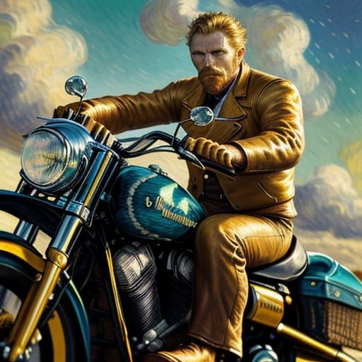 Motorcycle Rider in Impressionist Style