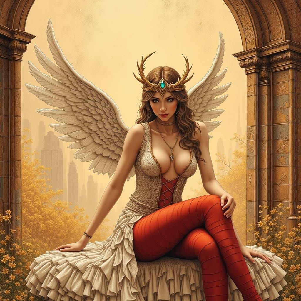 Ethereal Angel in Striped Red Stockings