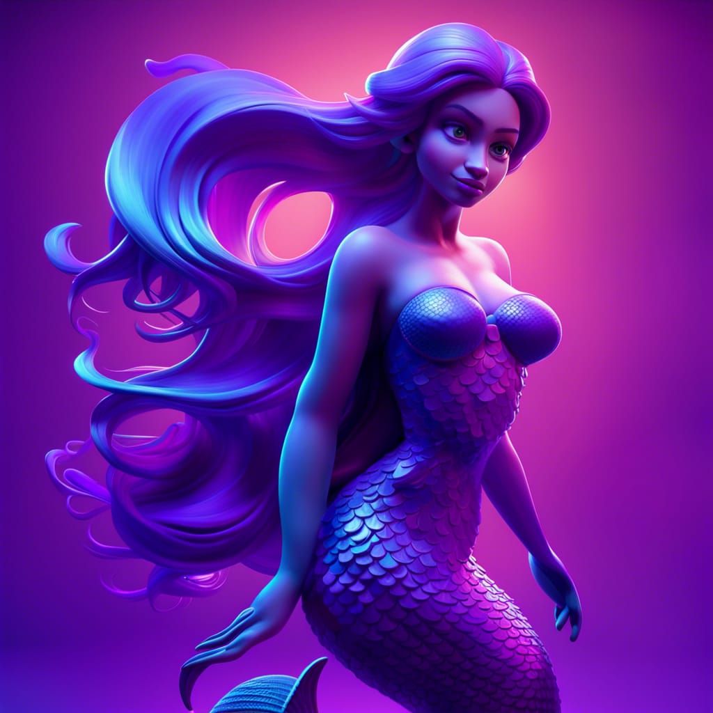 Mermaid in Vibrant Purple, Enhanced with 3D Digital Artistry