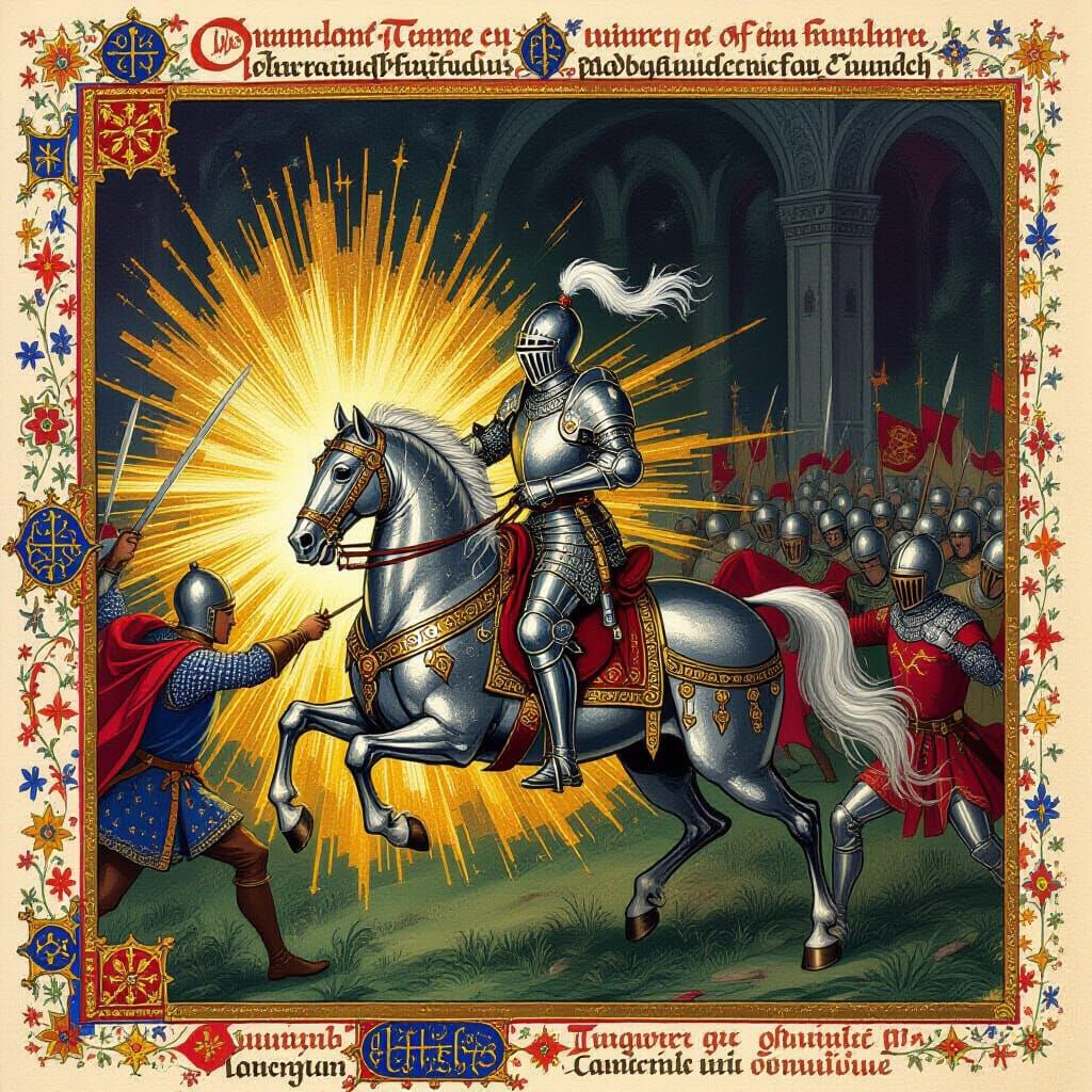 Knight in Shining Armor Charging into Epic Battle