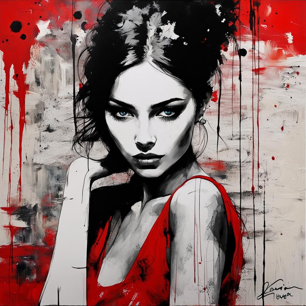Striking Portrait of Girl in Red, by Loui Jover
