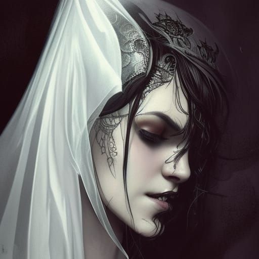 Gothic Wedding Dress Portrait in Hyperdetailed Style