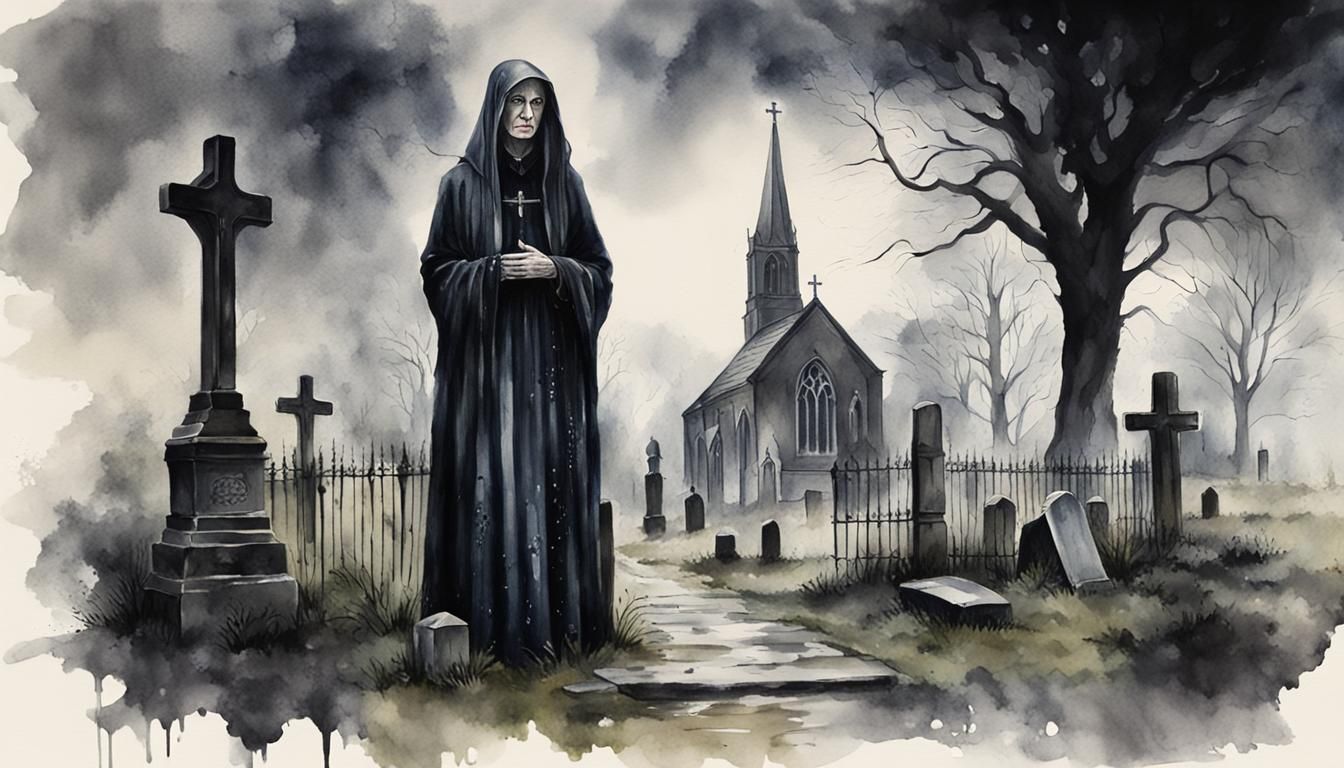 Moody Watercolor Portrait in a Forgotten Churchyard