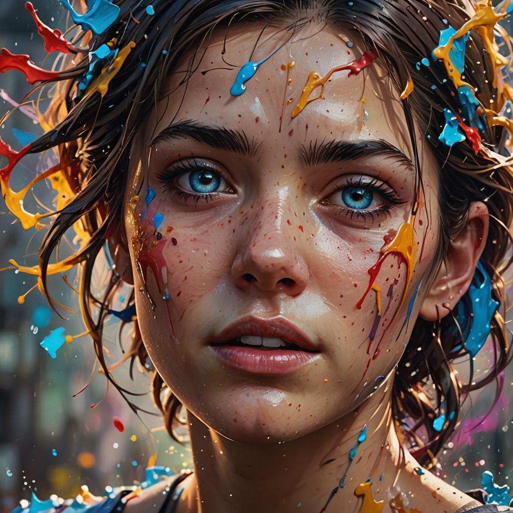 Dramatic, Hyperrealistic Close-Up in Splash Art Style