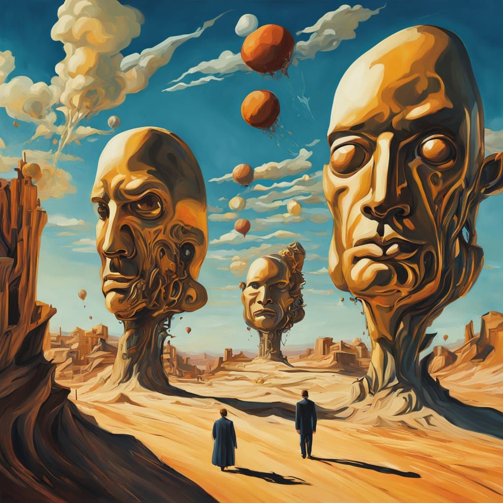 Dreamlike Landscape with Authority Figures in Vibrant Oil Pa...