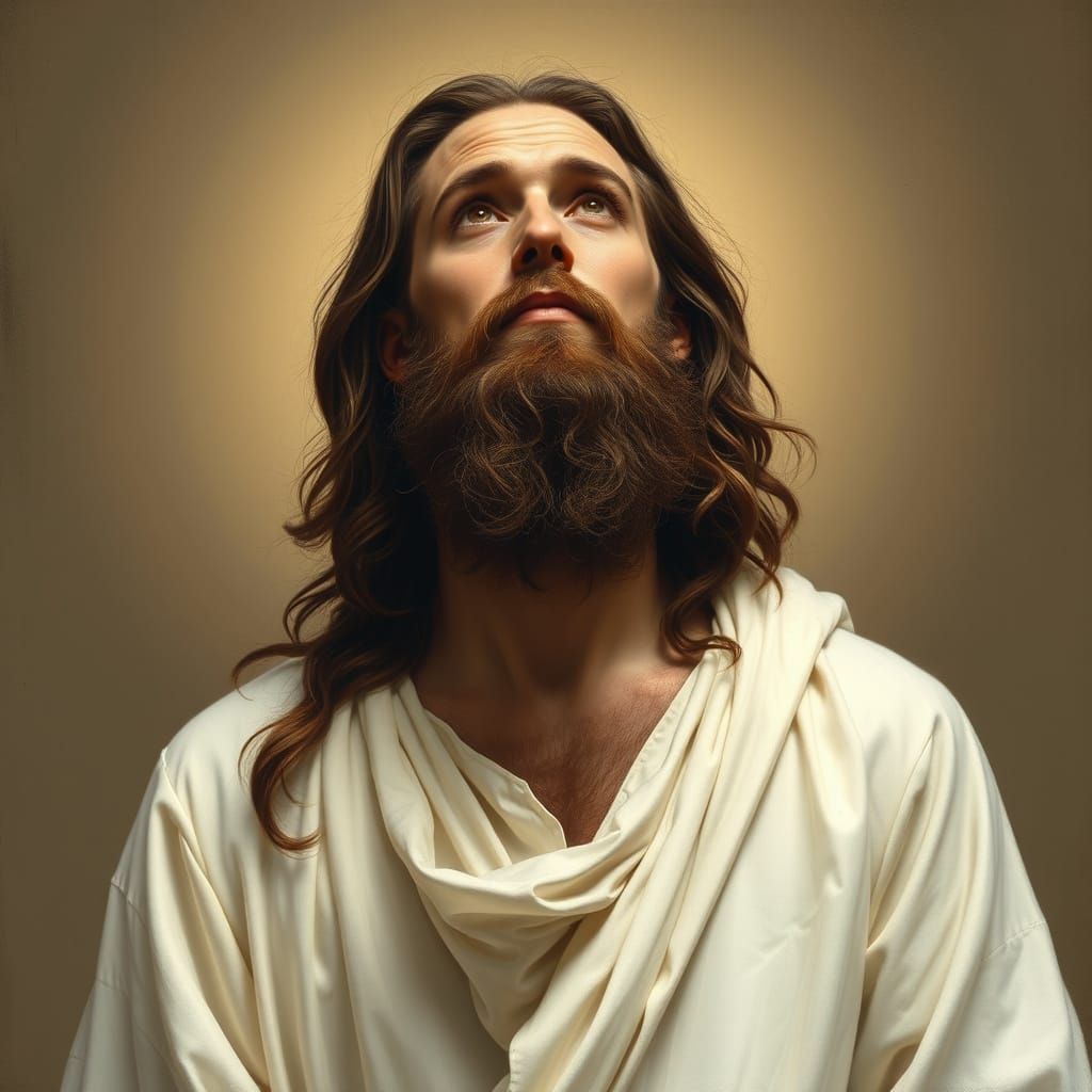 Mystical Figure in White Robe Contemplates the Heavens