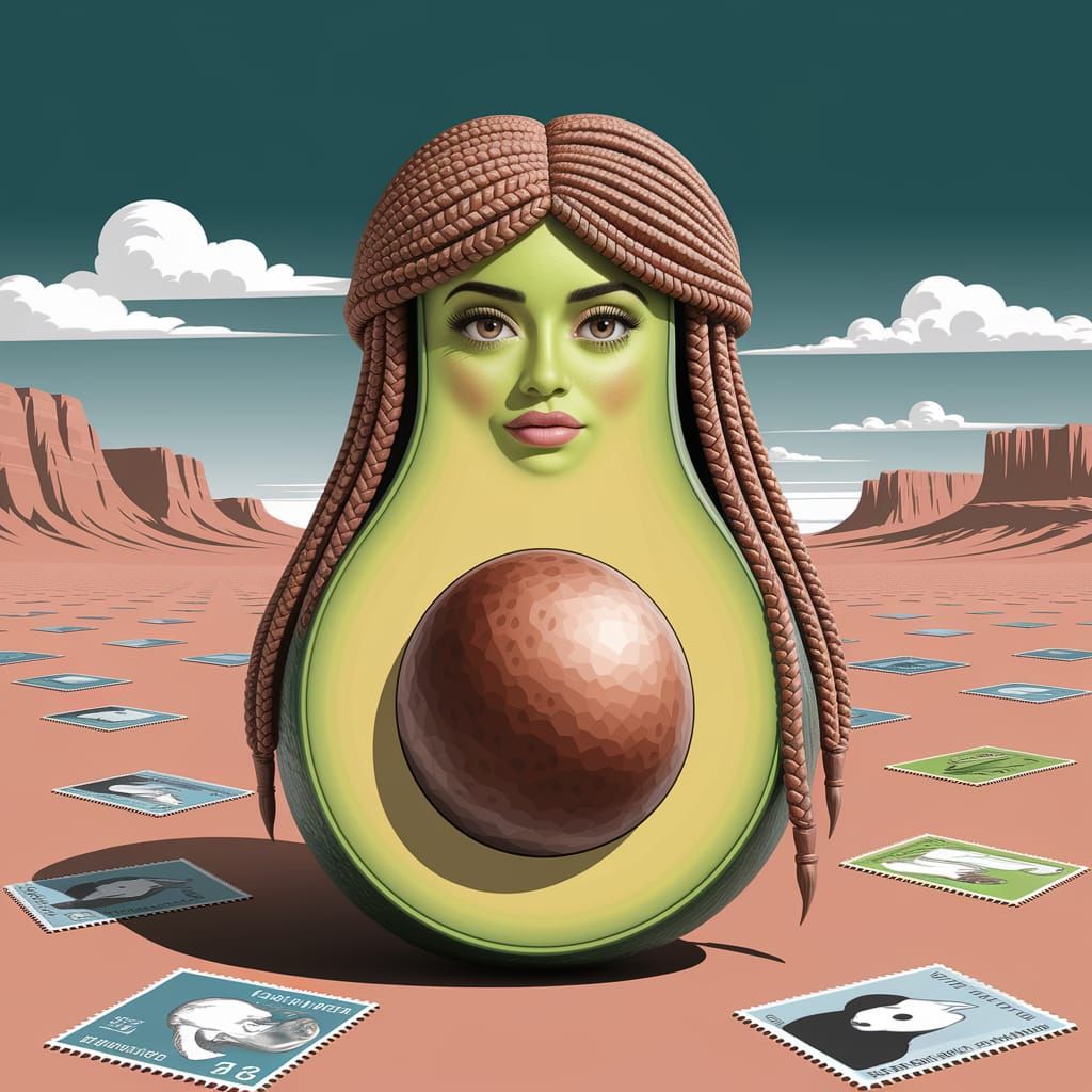 Avocado with stamps in the desert