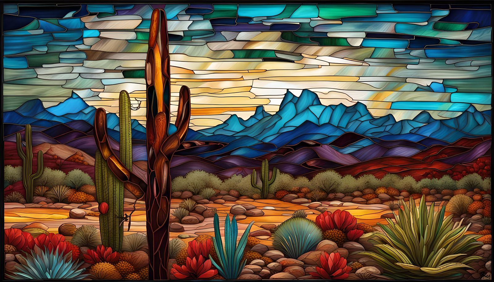 Sonora Desert Lightning Storm in Impasto Style