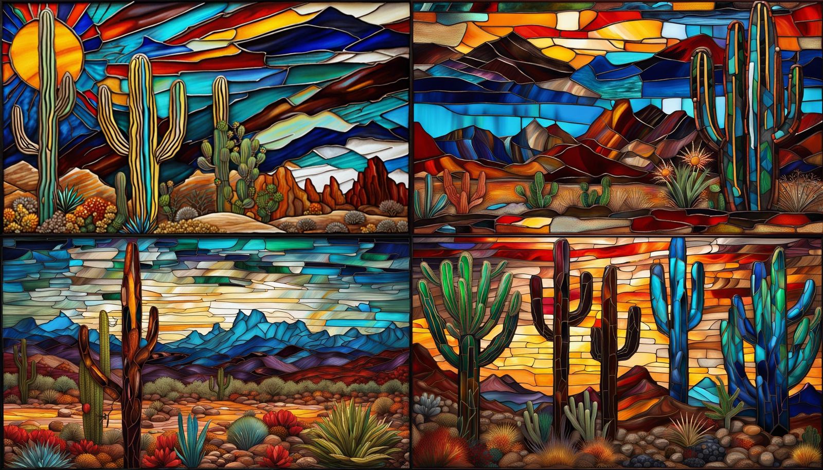 Sonora Desert Lightning-Storm Stained-Glass in Impasto Oil P...