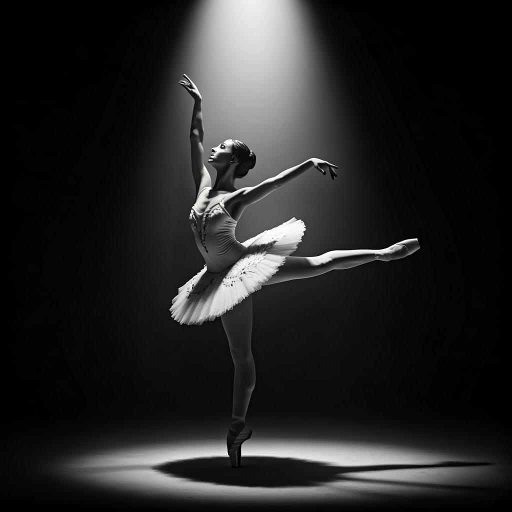 Elegant Ballerina in Black and White, A Timeless Film Still
