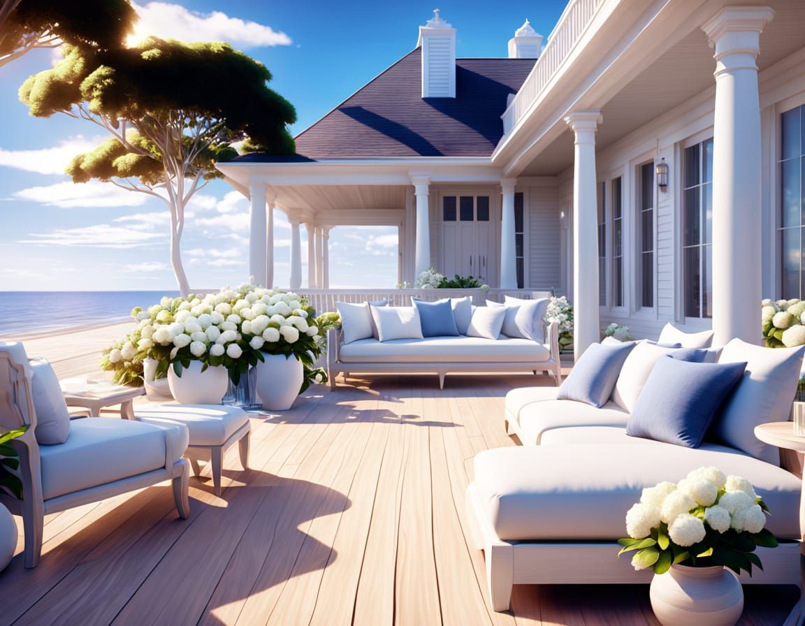 Luxurious Beachfront Estate in Vibrant Oil Painting Style