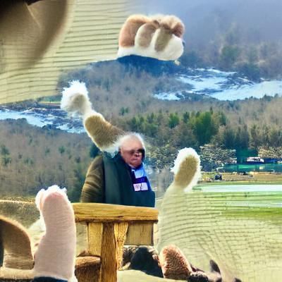 Bernie Sanders in Cozy Winter Landscape