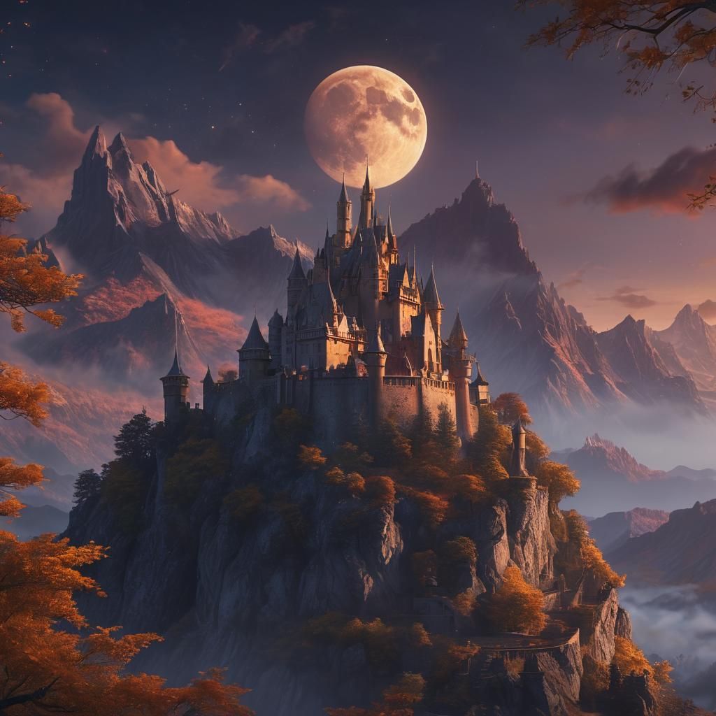 Ethereal Castle in Majestic Fantasy Realm
