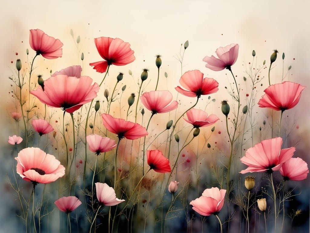 Whimsical Poppies in Golden Evening Light