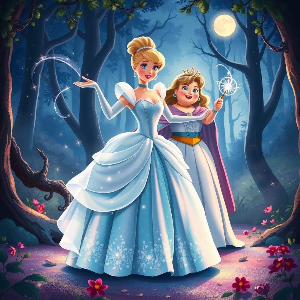 Enchanted Twilight: Cinderella Transforms in Whimsical Fores...