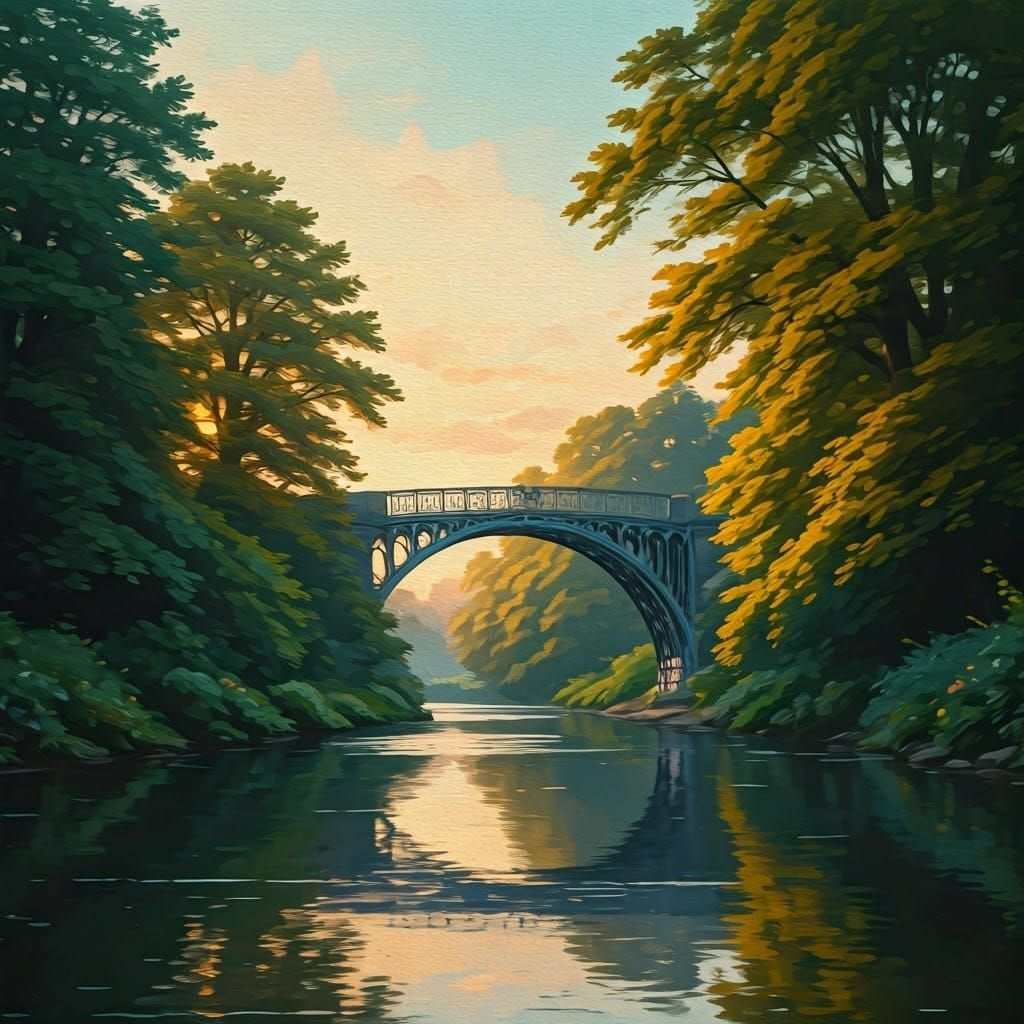 The Iron Bridge, Ironbridge, Shopshire, 19th century romantic style
